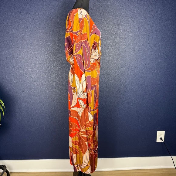 Anthropologie Floral Printed Midi Dress, Orange Tones, Size Large - Picture 5 of 10